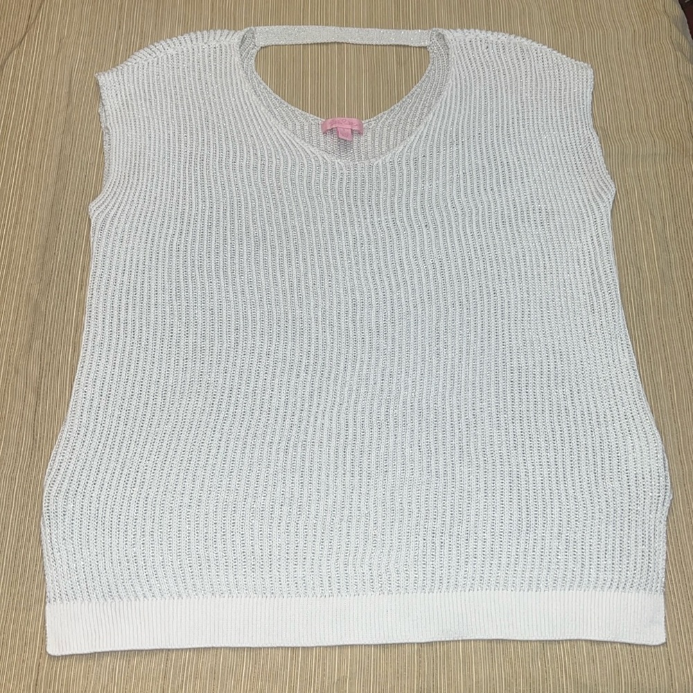 Lilly Pulitzer top no sleeve knit style white grey top shirt size small